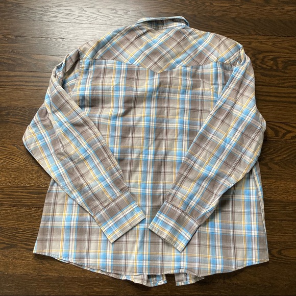 Vtg Wrangler Western Pearl Snap Blue Plaid Shirt Mens Size XL Sawtooth Pockets - Picture 7 of 7
